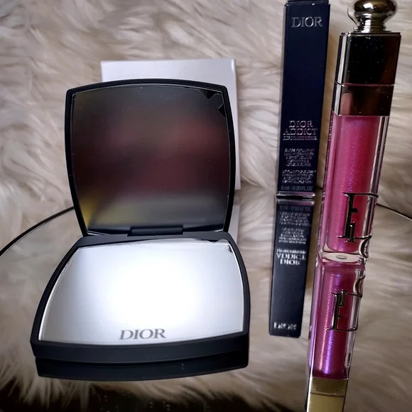 NIB Dior Compact Dual Mirror and Dior Addict Lip Maximizer, Holographic Lavender